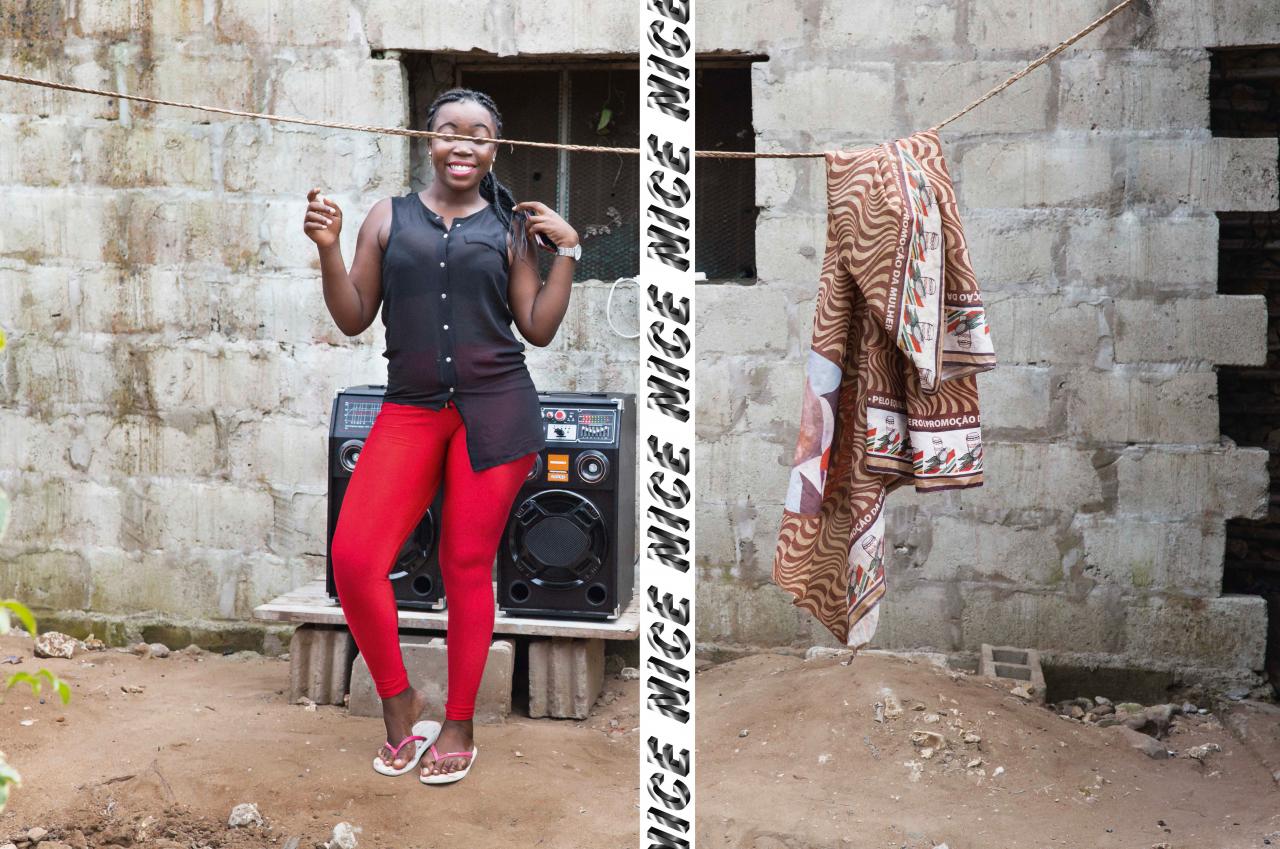 African woman in red leggins dancing