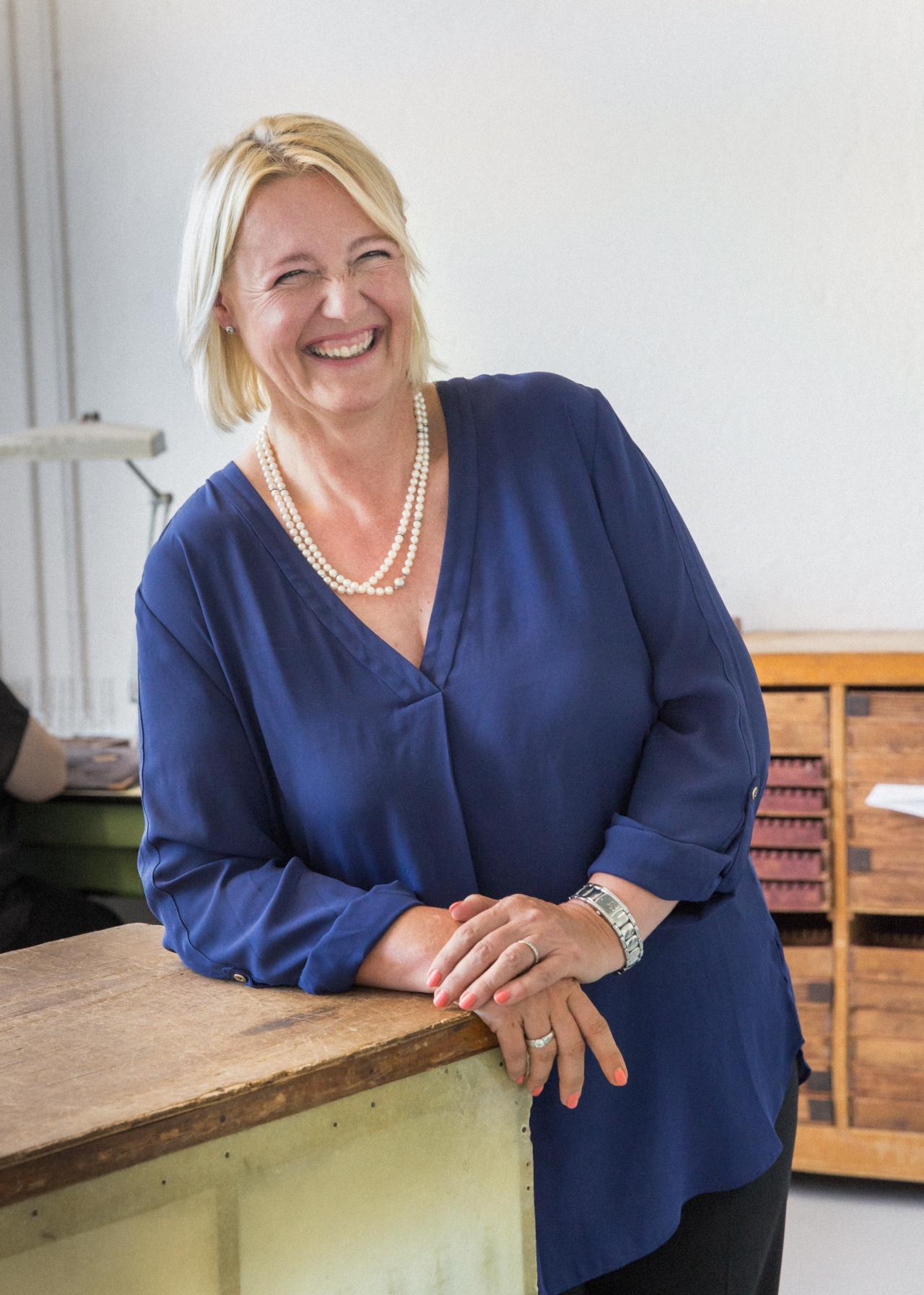 Woman in blue blouse